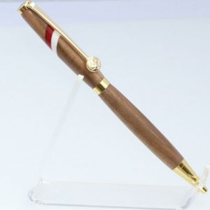 Red And White Gold plated Slimline pen made from Pear