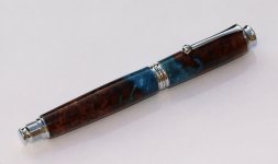 Rivington TM Fountain Pen with Burr wood and blue acrylic 04102015A.JPG