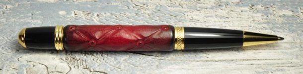 Pittswood Leather bound pen RED CHESTERFIELD pic 2.jpg