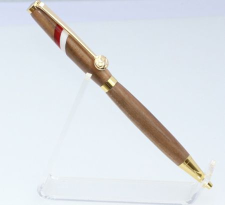 Red And White Gold plated Slimline pen made from Pear