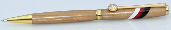 Red White And Black Gold plated Slimline Pen made from Pear